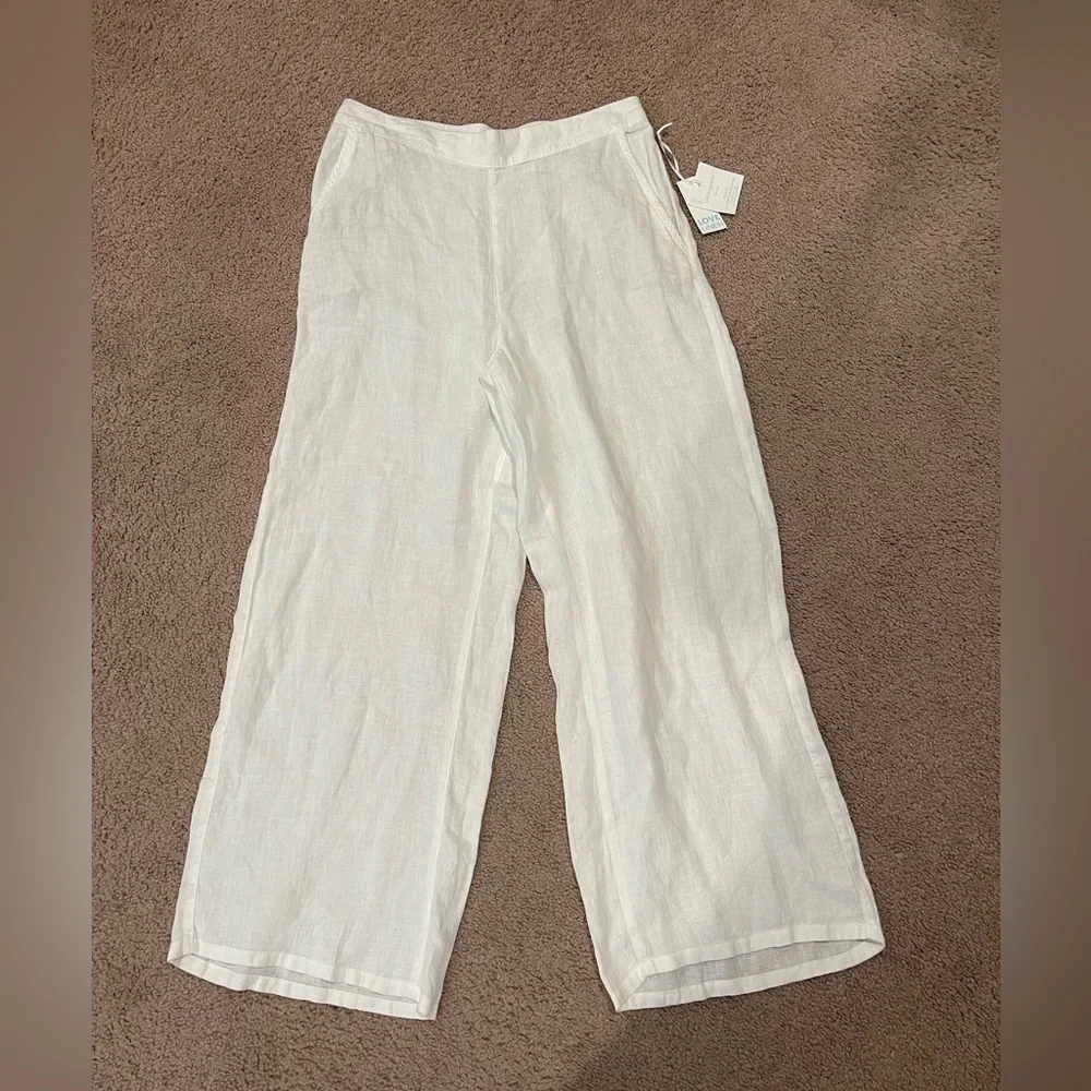 CYNTHIA ROWLEY White Linen Flare Wide-leg Pants - Picture 10 of 10